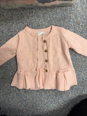 Baby girls Pink Knit Peplum Cardigan Sweater for Kids 3-6M GUC
